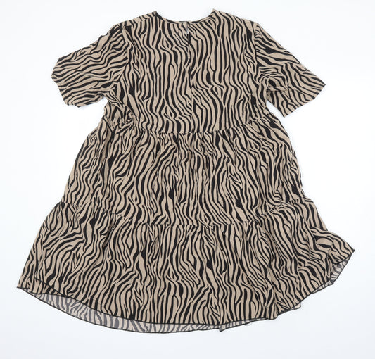 PRETTYLITTLETHING Womens Ivory Animal Print Polyester A-Line Size 10 Roll Neck