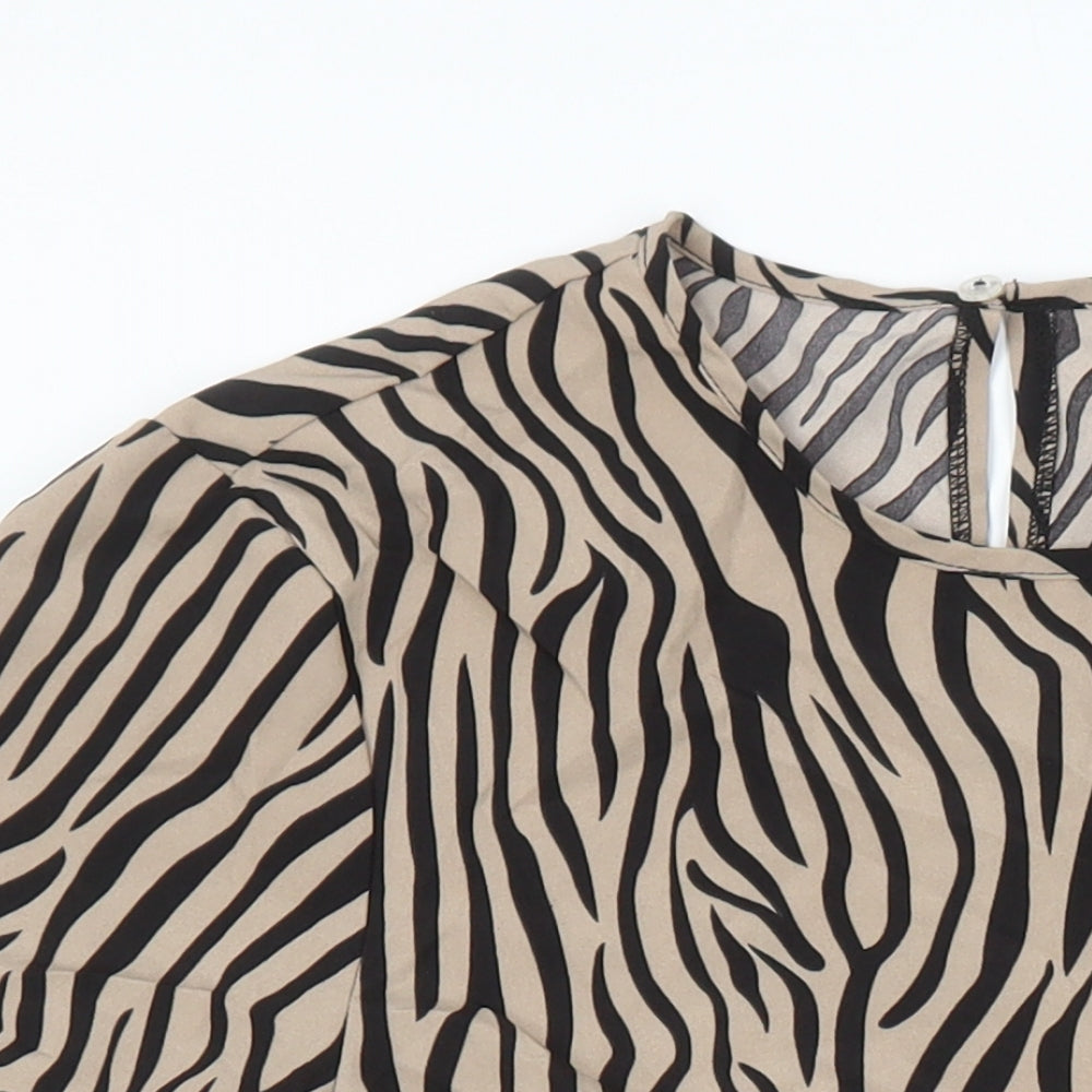 PRETTYLITTLETHING Womens Ivory Animal Print Polyester A-Line Size 10 Roll Neck