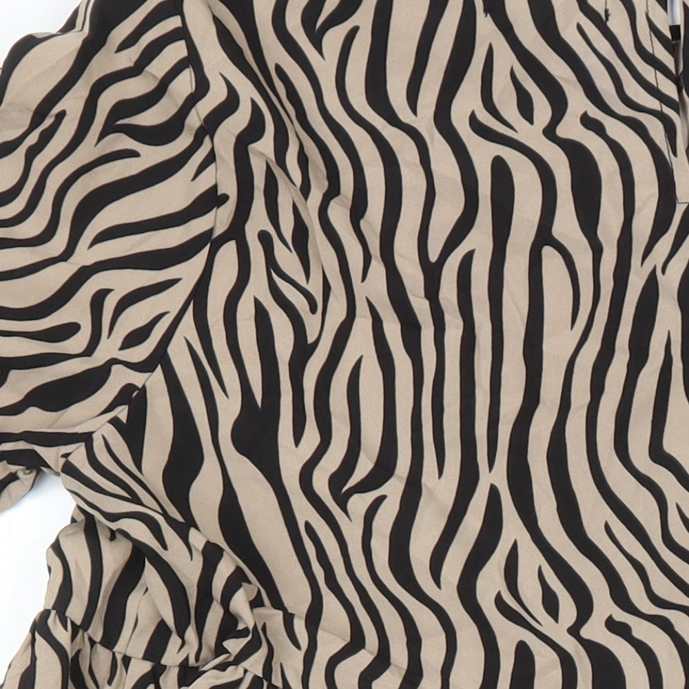 PRETTYLITTLETHING Womens Ivory Animal Print Polyester A-Line Size 10 Roll Neck