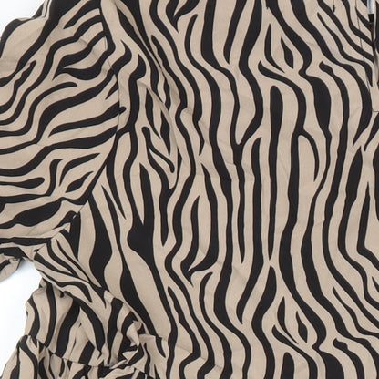 PRETTYLITTLETHING Womens Ivory Animal Print Polyester A-Line Size 10 Roll Neck