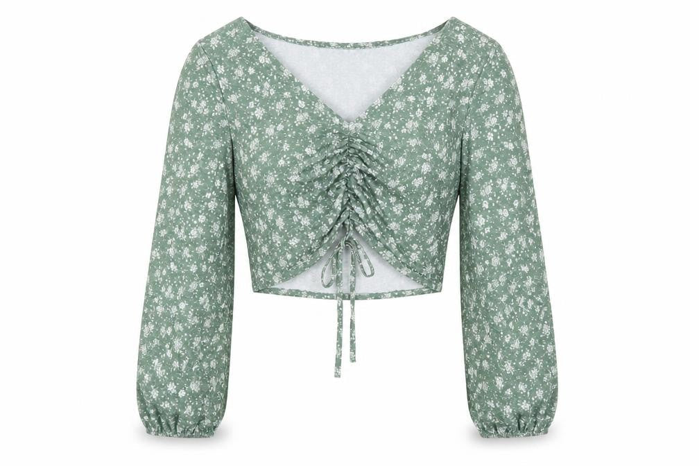 Womens UK Size 12 ASOS Green Cropped Blouse