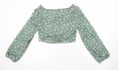 Womens UK Size 12 ASOS Green Cropped Blouse