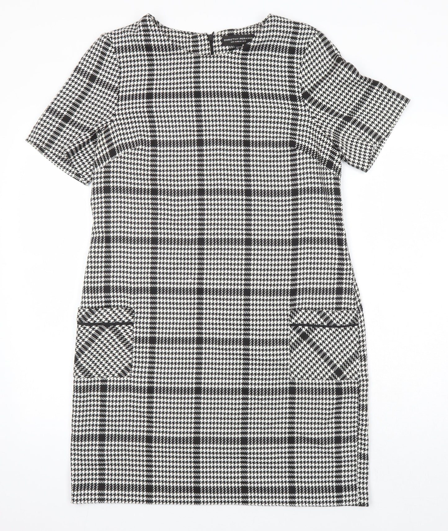 Dorothy Perkins Womens Multicoloured Check Polyester Shift Size 12 Round Neck - Pockets