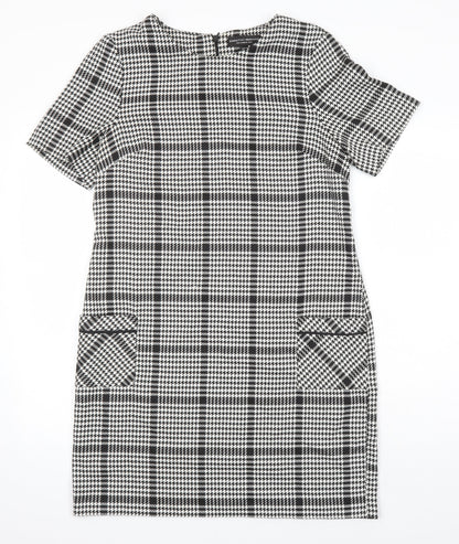Dorothy Perkins Womens Multicoloured Check Polyester Shift Size 12 Round Neck - Pockets