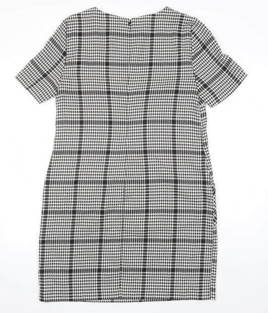 Dorothy Perkins Womens Multicoloured Check Polyester Shift Size 12 Round Neck - Pockets