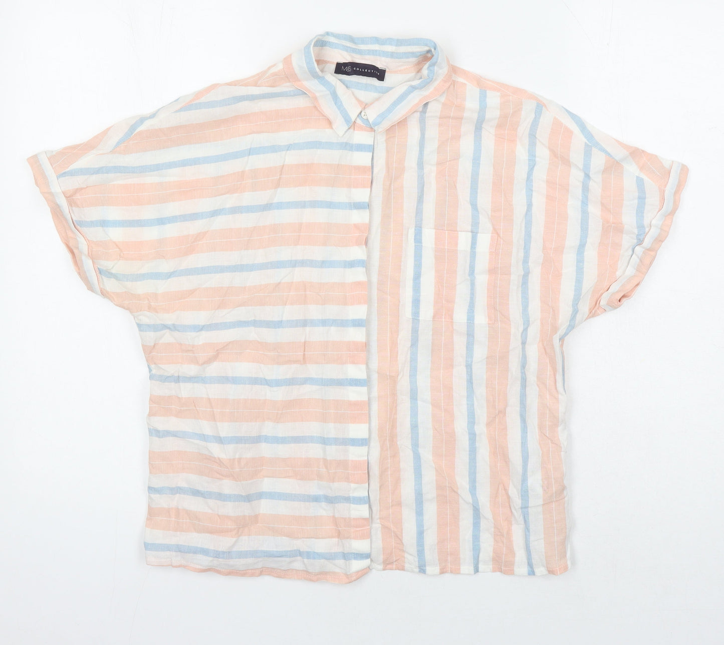 M&S Womens Multicoloured Check Cotton Tunic Blouse Size 12 Collared