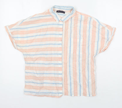 M&S Womens Multicoloured Check Cotton Tunic Blouse Size 12 Collared