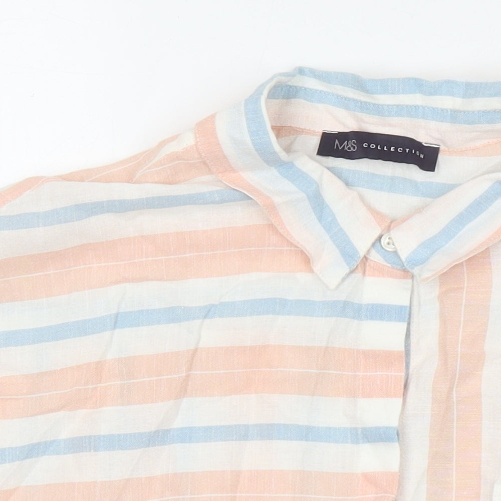 M&S Womens Multicoloured Check Cotton Tunic Blouse Size 12 Collared