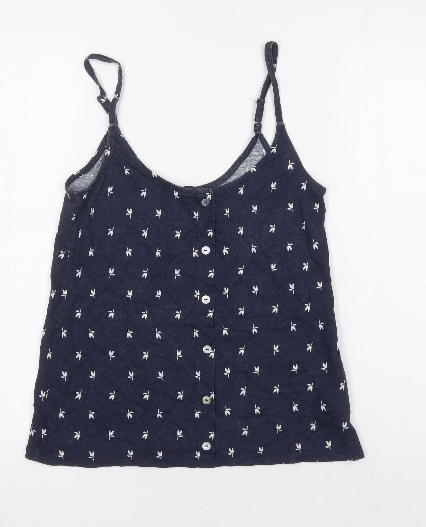 M&S Womens Blue Geometric Cotton Camisole T-Shirt Size 8 Boat Neck