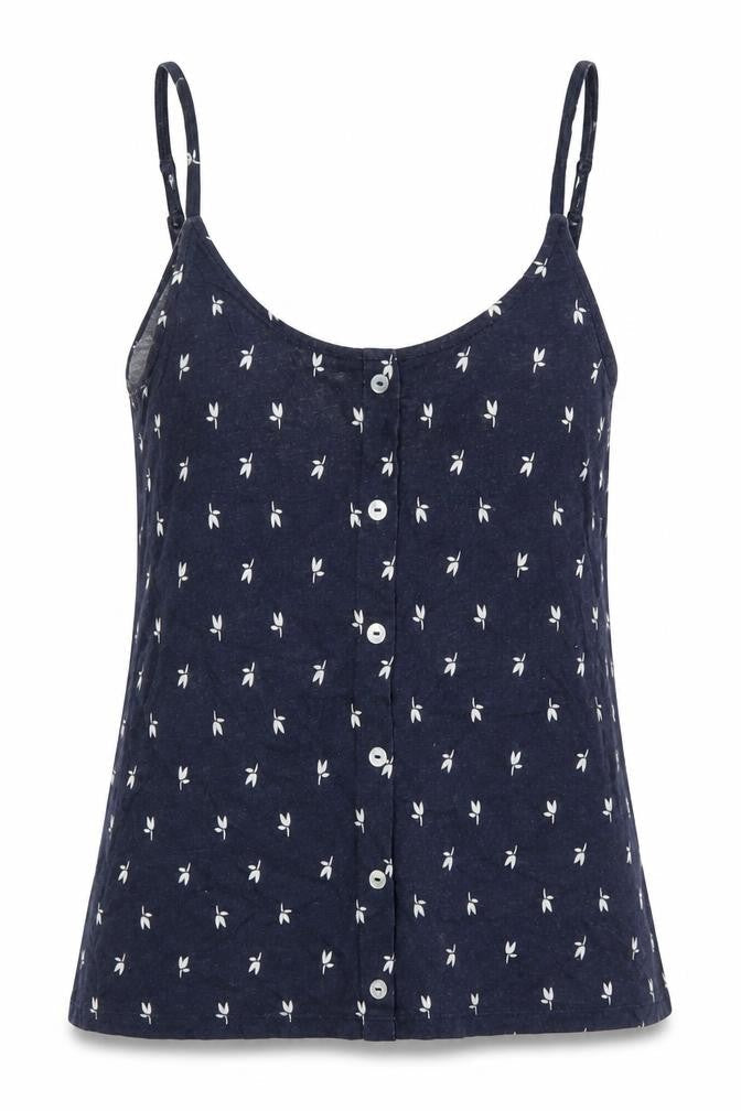 Marks & Spencer Womens Blue Geometric Cotton Camisole T-Shirt Size 8 Boat Neck