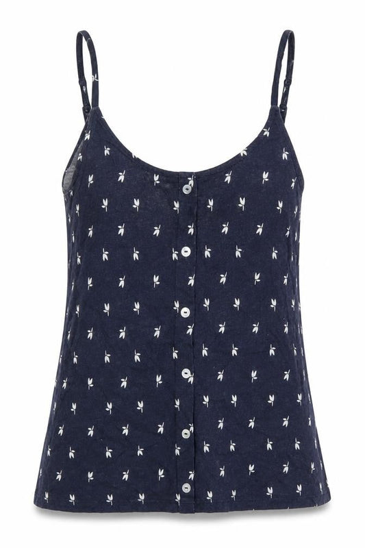 Marks & Spencer Womens Blue Geometric Cotton Camisole T-Shirt Size 8 Boat Neck