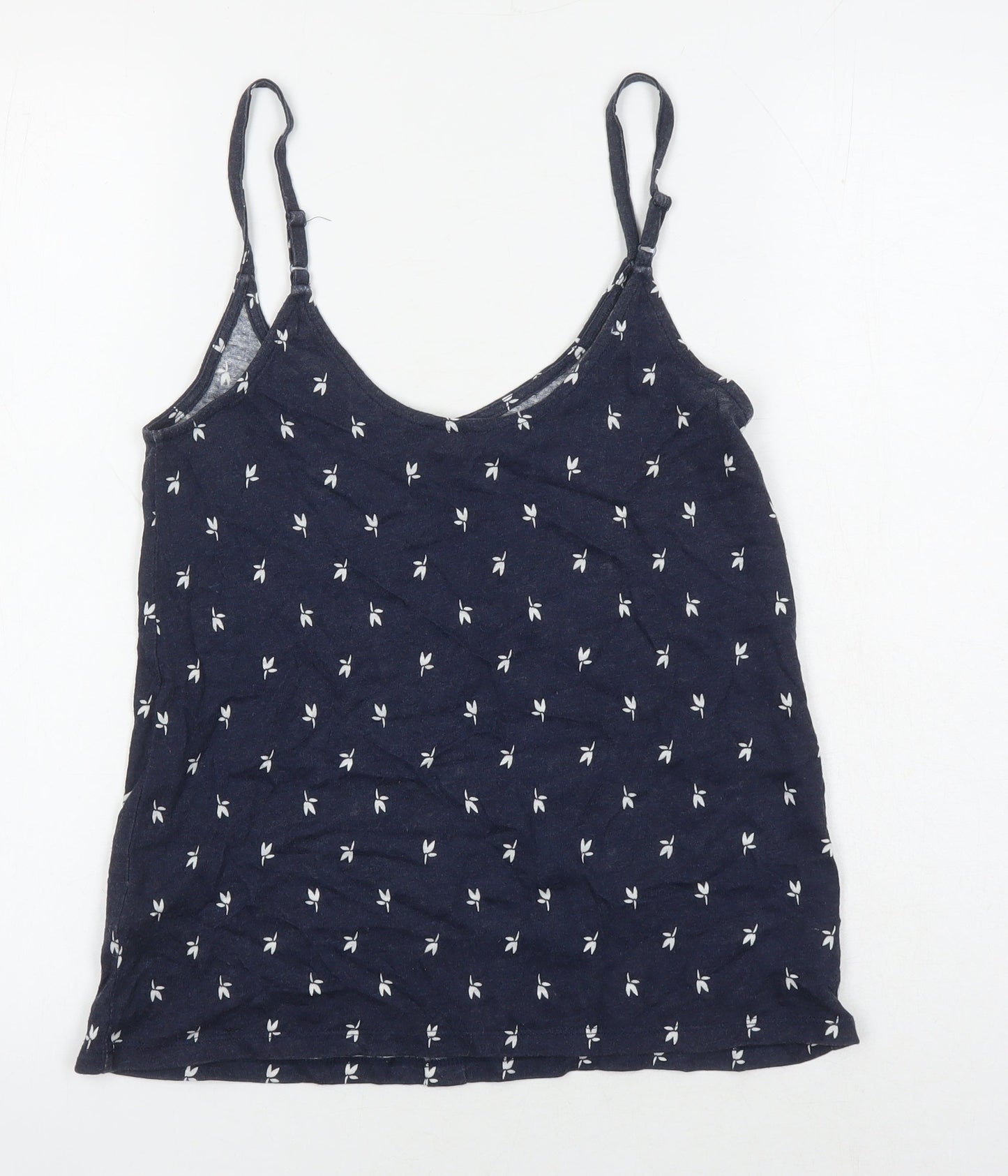 M&S Womens Blue Geometric Cotton Camisole T-Shirt Size 8 Boat Neck