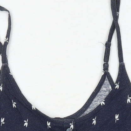 M&S Womens Blue Geometric Cotton Camisole T-Shirt Size 8 Boat Neck