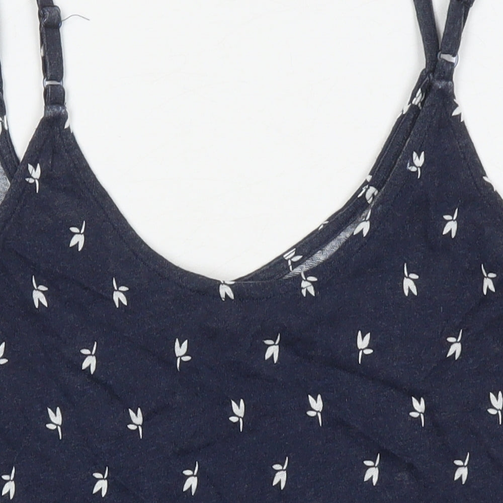 M&S Womens Blue Geometric Cotton Camisole T-Shirt Size 8 Boat Neck