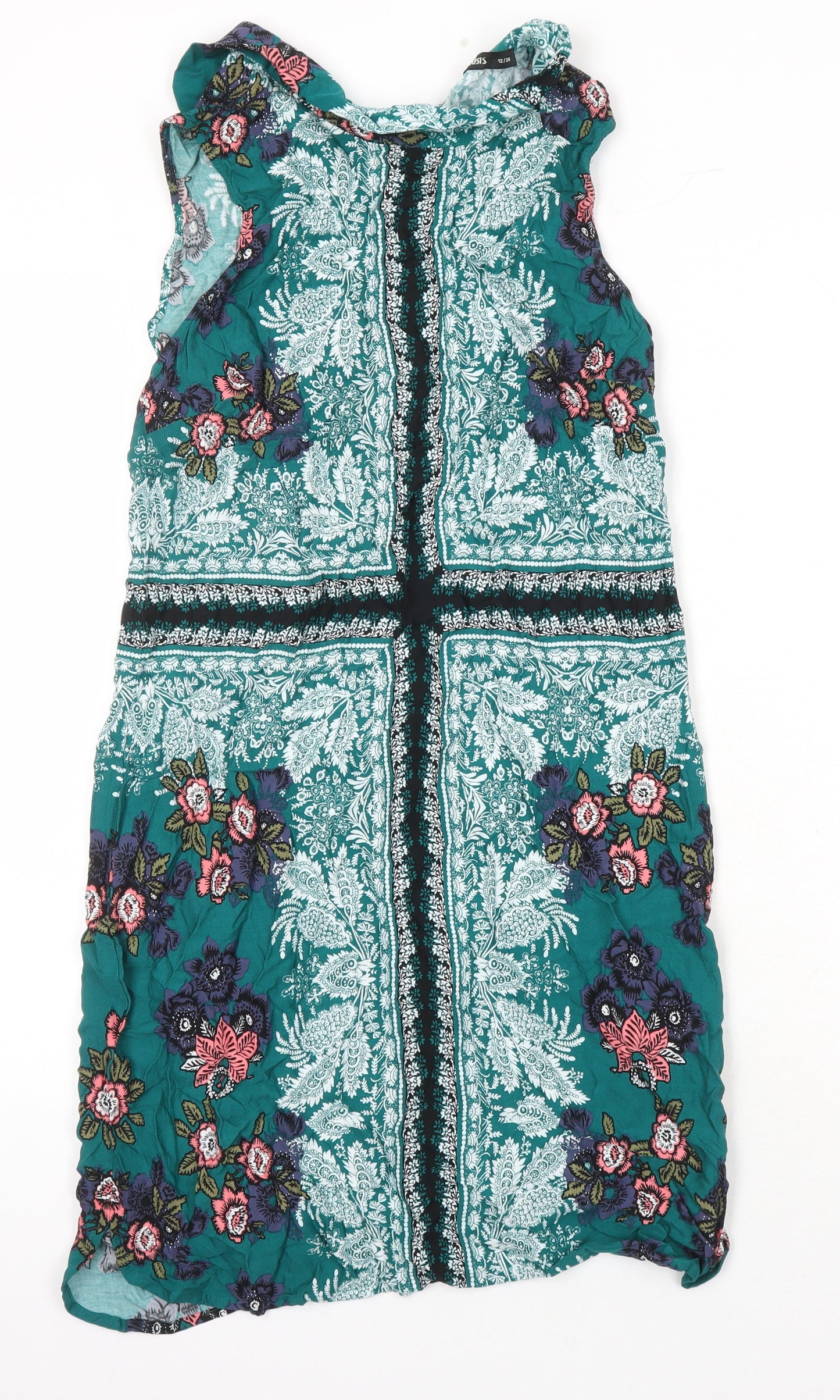 H&M Womens Multicoloured Geometric Viscose Shift Size 12 Collared Zip