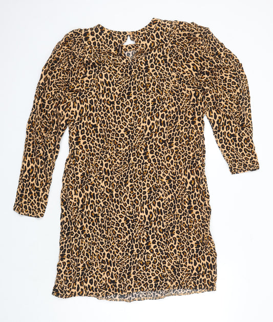 M&S Womens Multicoloured Animal Print Viscose Shift Size 16 Round Neck