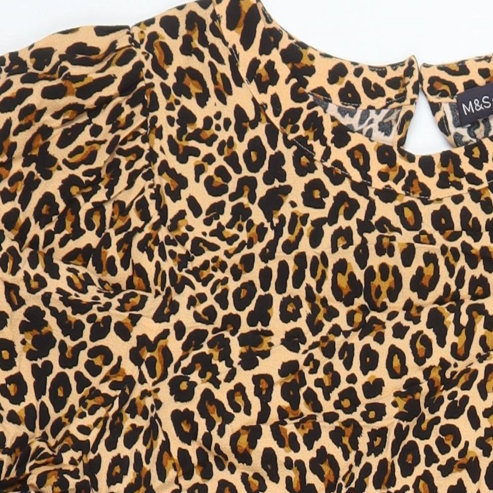 M&S Womens Multicoloured Animal Print Viscose Shift Size 16 Round Neck