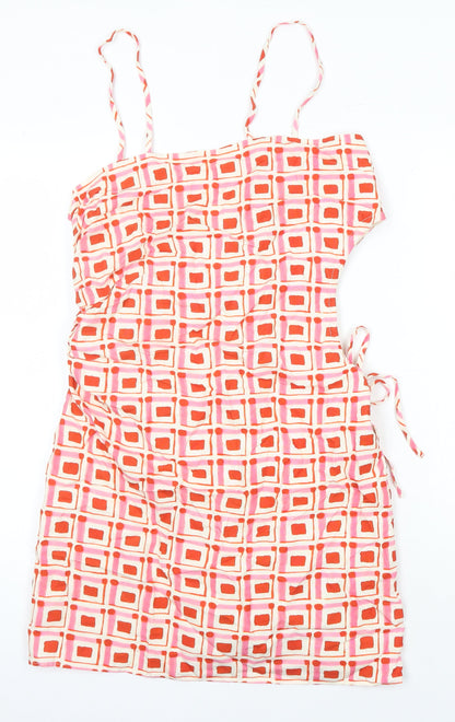 Zara Womens Multicoloured Geometric 100% Cotton Pencil Dress Size L Square Neck