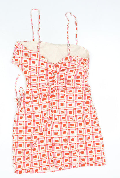 Zara Womens Multicoloured Geometric 100% Cotton Pencil Dress Size L Square Neck