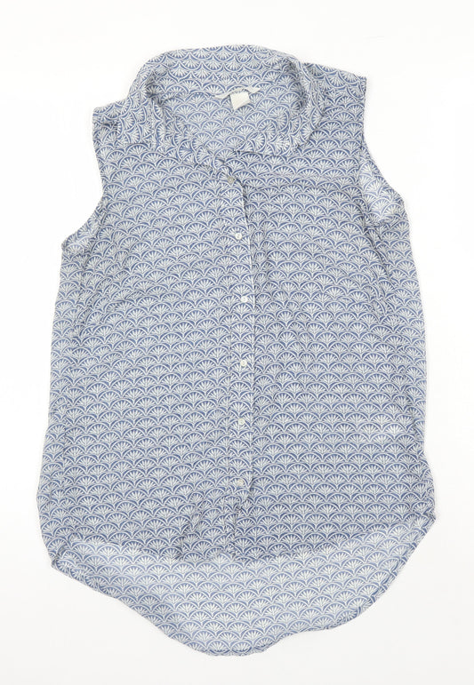 H&M Womens Blue Geometric Polyester Tunic Blouse Size 8 Collared