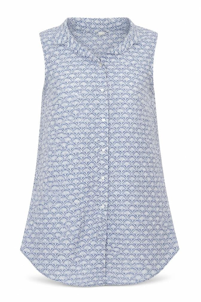 H&M Womens Blue Geometric Polyester Tunic Blouse Size 8 Collared