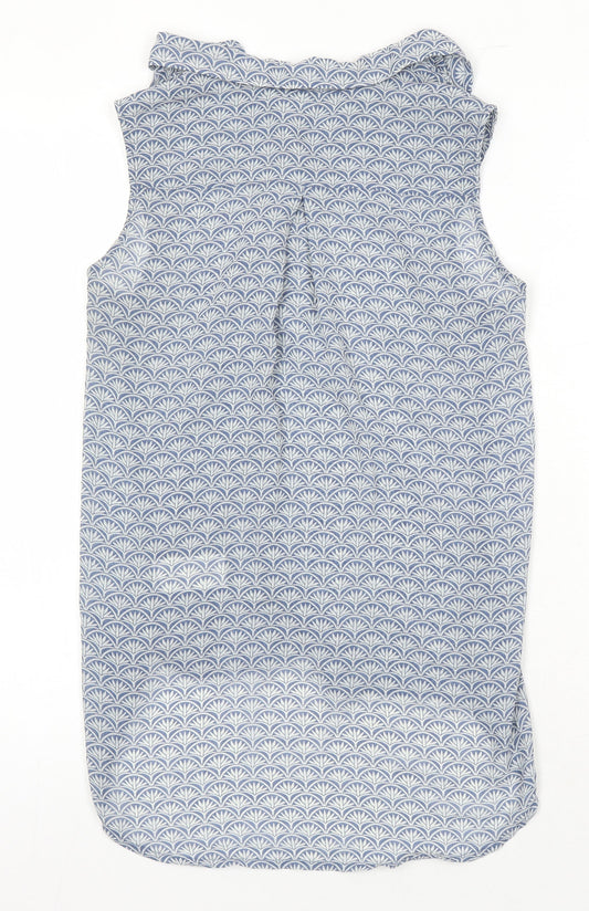 H&M Womens Blue Geometric Polyester Tunic Blouse Size 8 Collared