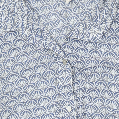 H&M Womens Blue Geometric Polyester Tunic Blouse Size 8 Collared