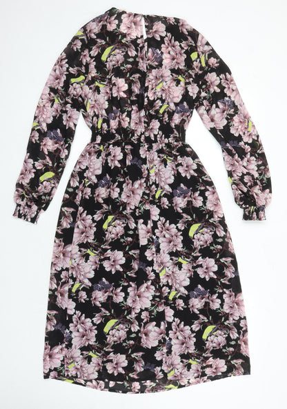 H&M Womens Multicoloured Floral Polyester A-Line Size 6 Round Neck