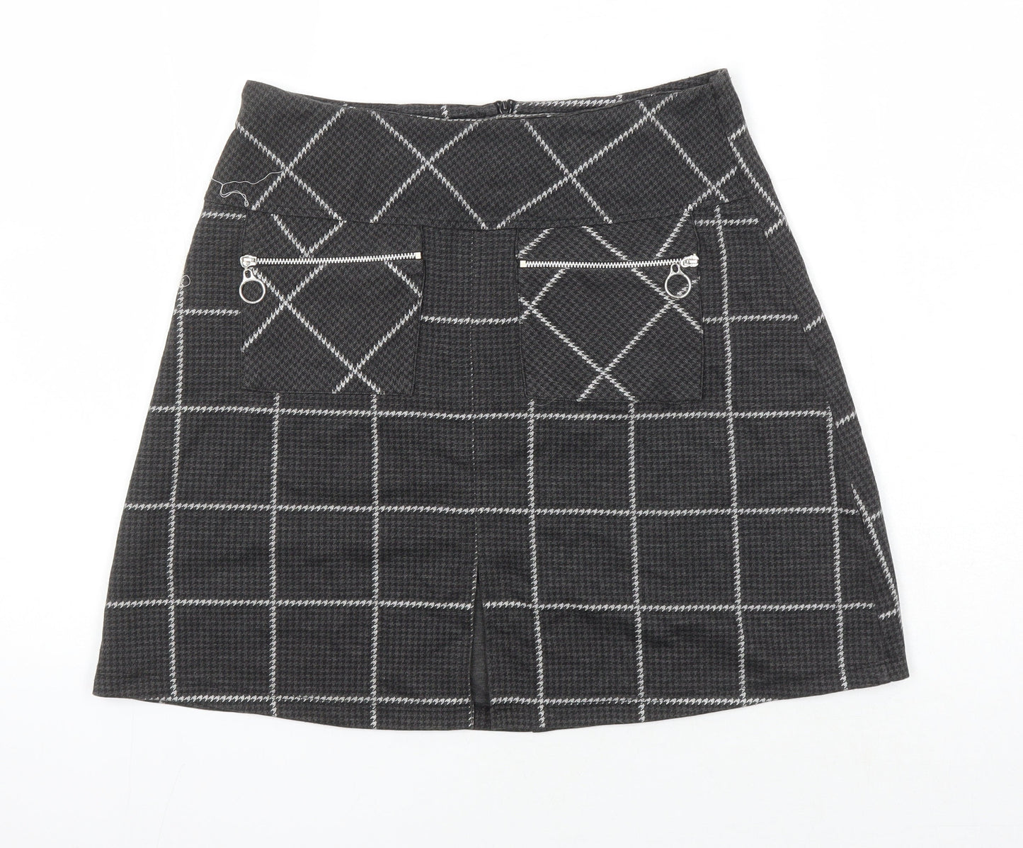 Dorothy Perkins Womens Grey Check Polyester A-Line Skirt Size 10