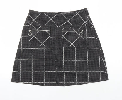 Dorothy Perkins Womens Grey Check Polyester A-Line Skirt Size 10