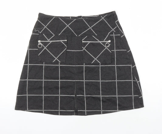 Dorothy Perkins Womens Grey Check Polyester A-Line Skirt Size 10