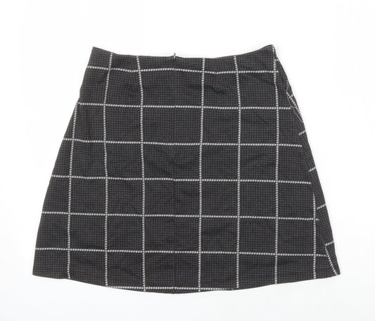 Dorothy Perkins Womens Grey Check Polyester A-Line Skirt Size 10