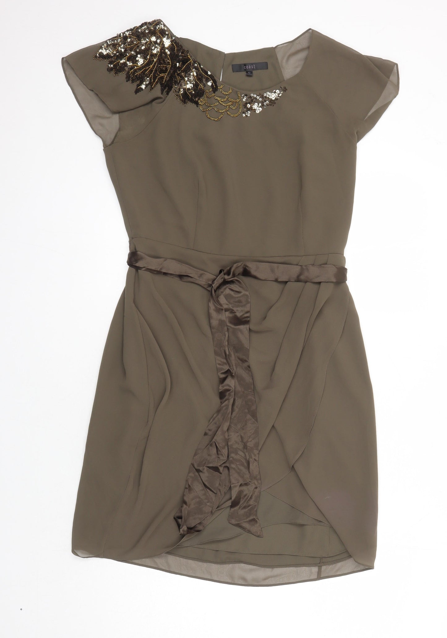 Coast Womens Green Polyester Pencil Dress Size 12 Boat Neck - Sequin Detail