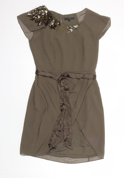 Coast Womens Green Polyester Pencil Dress Size 12 Boat Neck - Sequin Detail