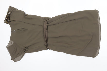 Coast Womens Green Polyester Pencil Dress Size 12 Boat Neck - Sequin Detail