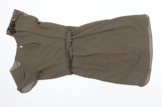 Coast Womens Green Polyester Pencil Dress Size 12 Boat Neck - Sequin Detail