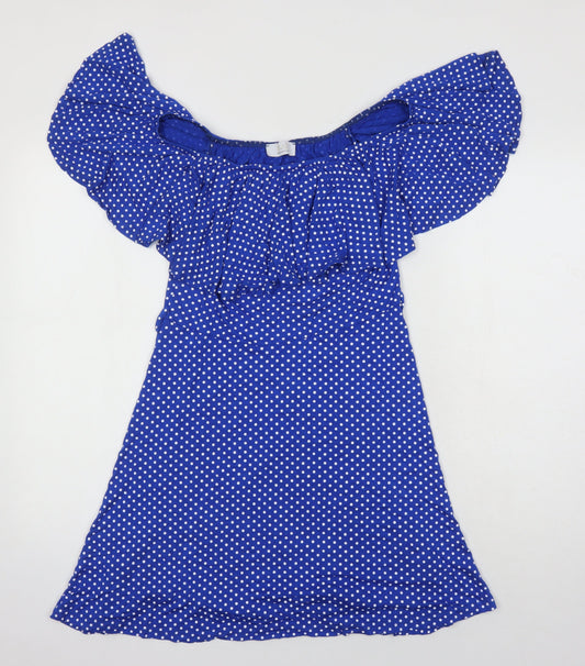 Quiz Womens Blue Plaid Viscose Shift Size 14 Boat Neck