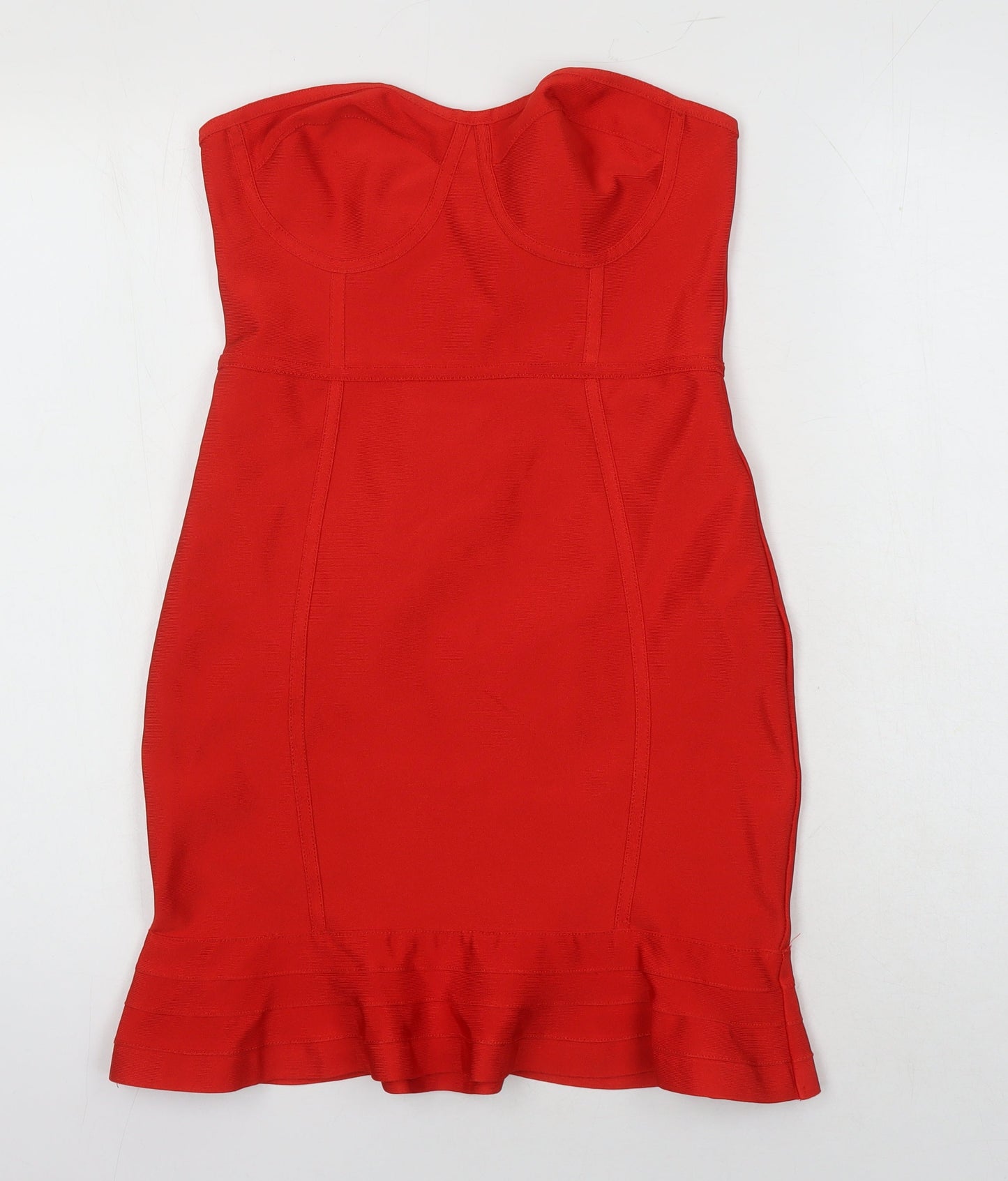 PRETTYLITTLETHING Womens Red Polyester Pencil Dress Size 12 Off the Shoulder