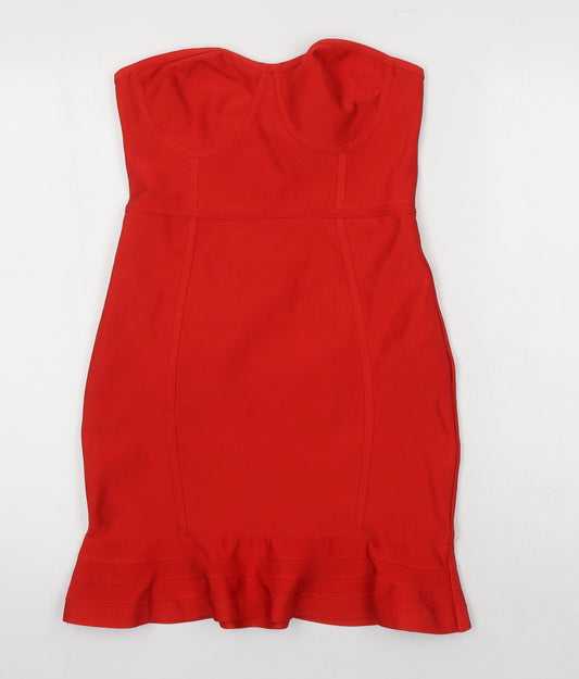 PRETTYLITTLETHING Womens Red Polyester Pencil Dress Size 12 Off the Shoulder