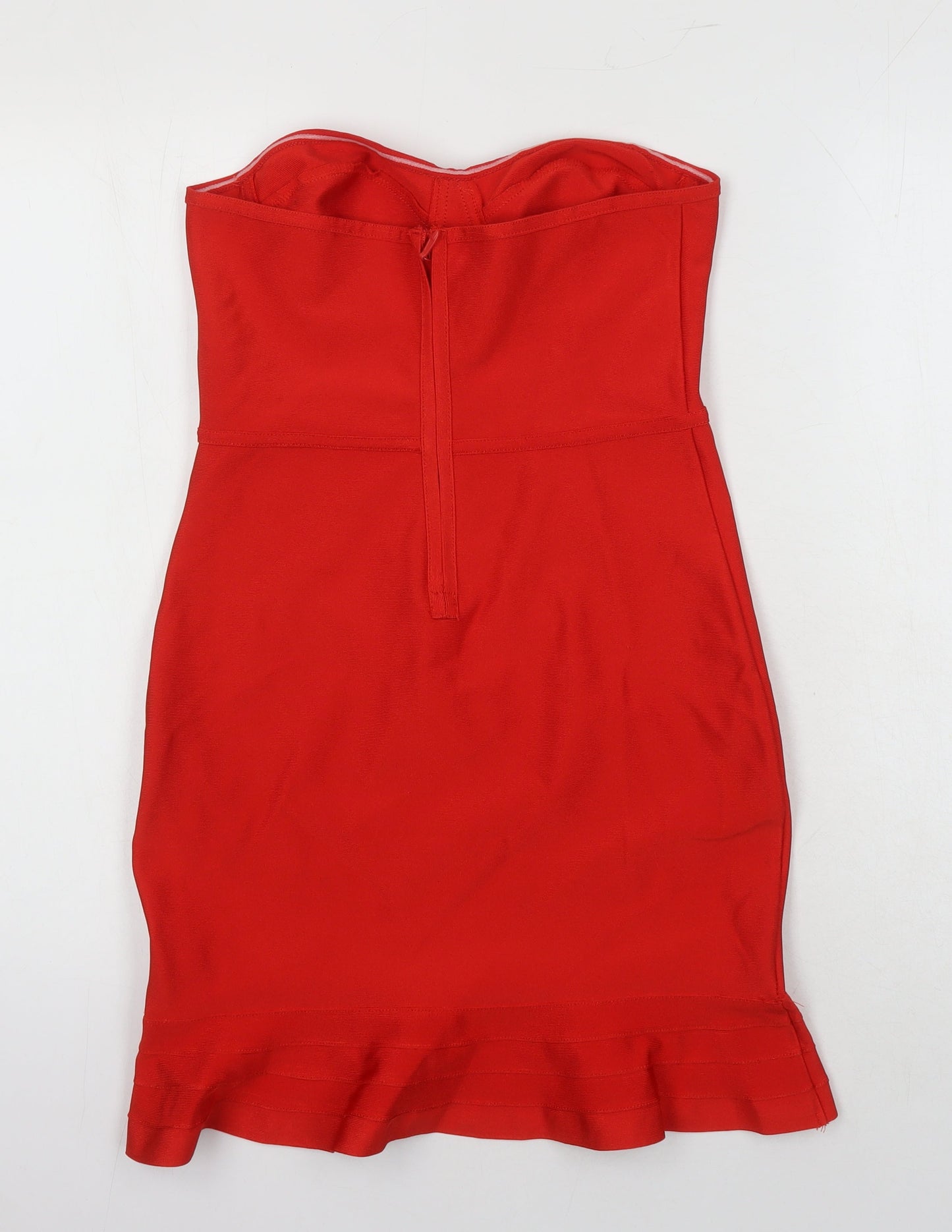 PRETTYLITTLETHING Womens Red Polyester Pencil Dress Size 12 Off the Shoulder