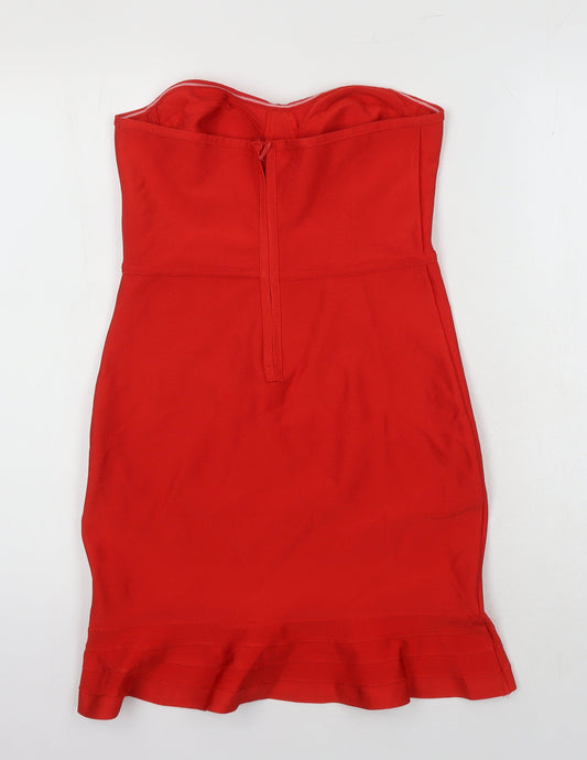 PRETTYLITTLETHING Womens Red Polyester Pencil Dress Size 12 Off the Shoulder