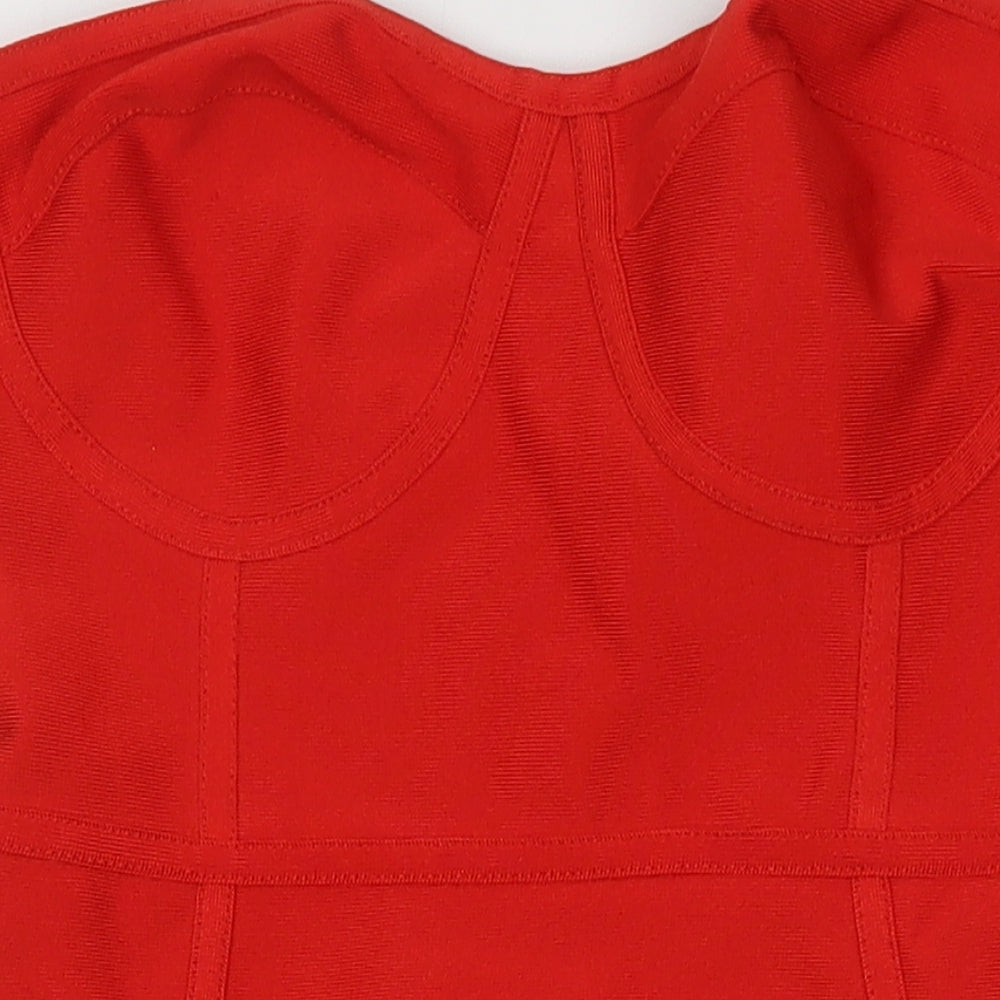 PRETTYLITTLETHING Womens Red Polyester Pencil Dress Size 12 Off the Shoulder