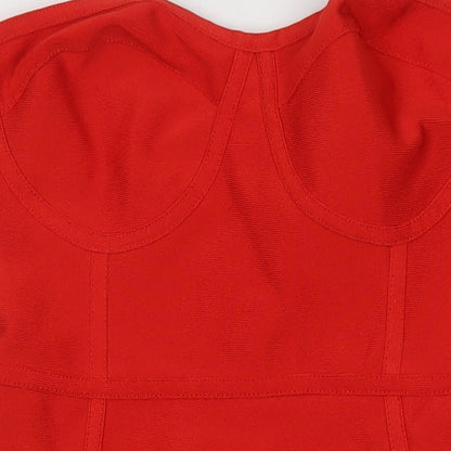 PRETTYLITTLETHING Womens Red Polyester Pencil Dress Size 12 Off the Shoulder