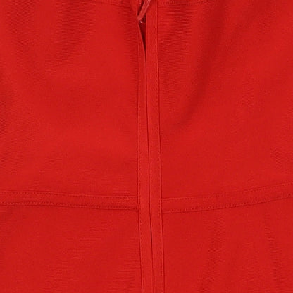 PRETTYLITTLETHING Womens Red Polyester Pencil Dress Size 12 Off the Shoulder