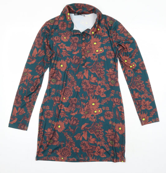 Womens UK Size S Zara Multicoloured Tunic Blouse