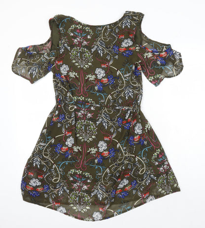 Select Womens Multicoloured Floral Polyester A-Line Size 12 Square Neck - Cold Shoulder