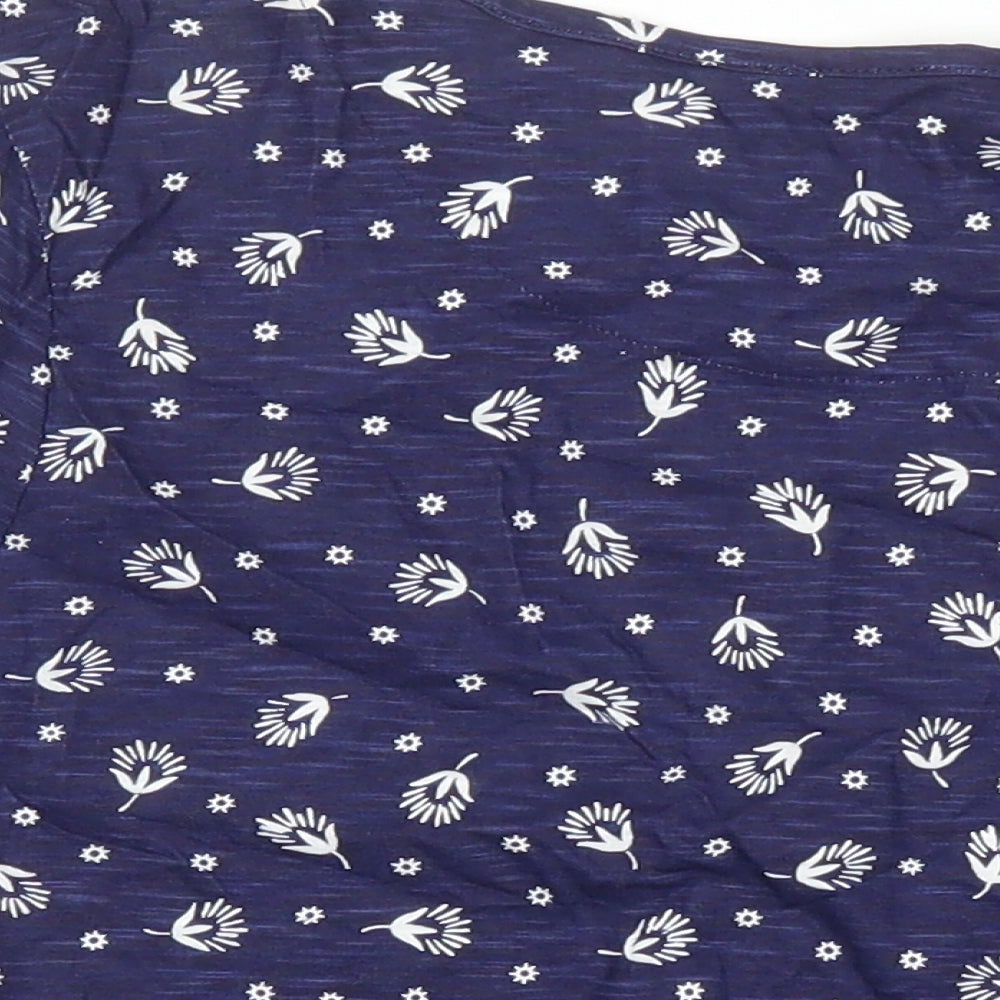 M&S Womens Blue Geometric 100% Cotton Tunic Blouse Size 8 Boat Neck