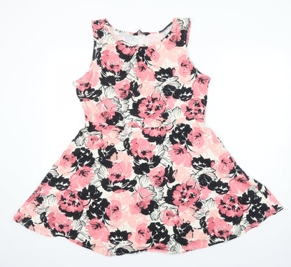 Dorothy Perkins Womens Multicoloured Floral Cotton Fit & Flare Size 18 Boat Neck