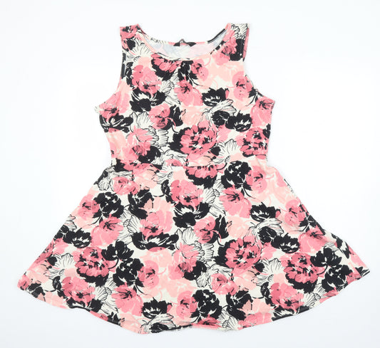 Dorothy Perkins Womens Multicoloured Floral Cotton Fit & Flare Size 18 Boat Neck