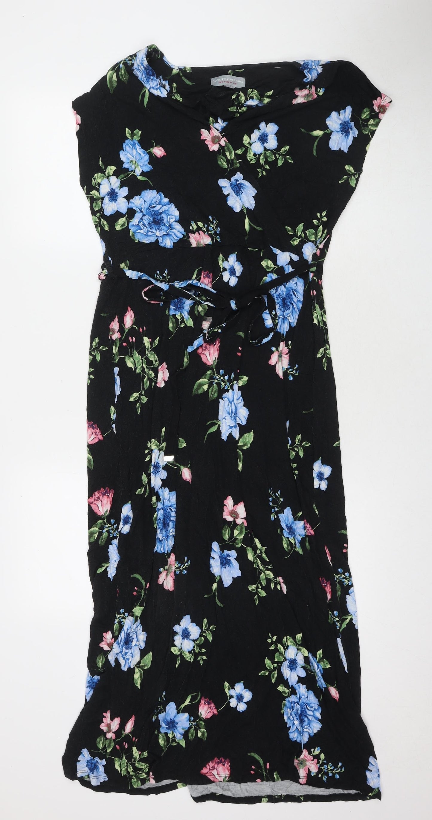 Dorothy Perkins Womens Black Floral Viscose Maxi Size 14 V-Neck Pullover